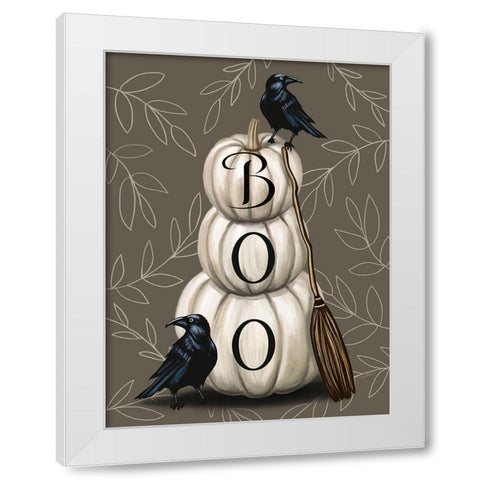 Boo Pumpkins White Modern Wood Framed Art Print by Tyndall, Elizabeth