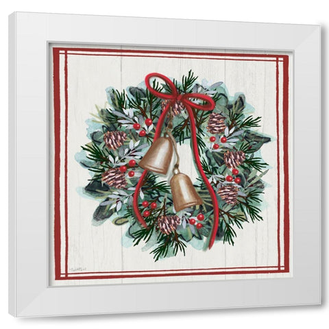 Jingle Bell Wreath White Modern Wood Framed Art Print by Tyndall, Elizabeth