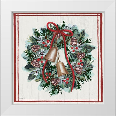 Jingle Bell Wreath White Modern Wood Framed Art Print by Tyndall, Elizabeth