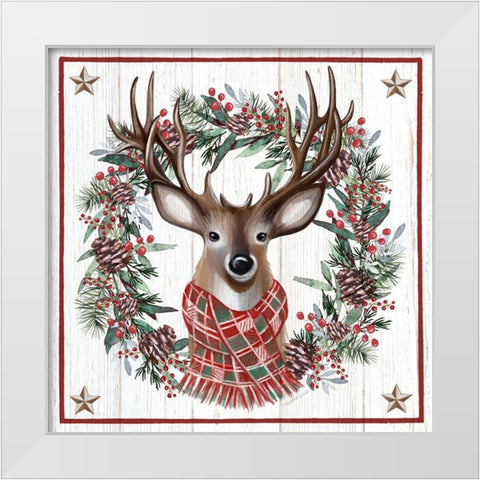 Christmas Deer White Modern Wood Framed Art Print by Tyndall, Elizabeth