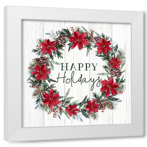Holiday Wreath White Modern Wood Framed Art Print by Tyndall, Elizabeth