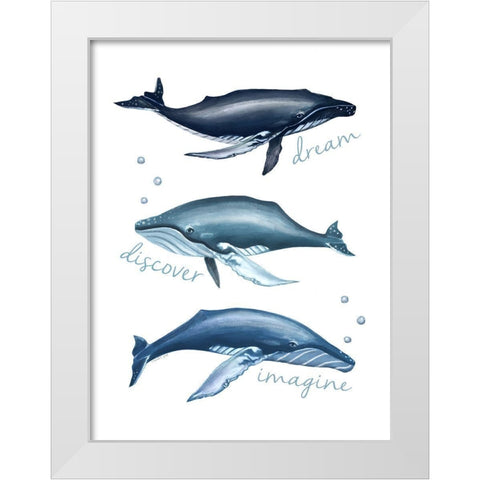 Three Whales White Modern Wood Framed Art Print by Tyndall, Elizabeth