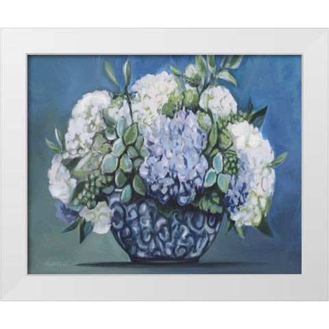 Blue and Green Floral White Modern Wood Framed Art Print by Tyndall, Elizabeth