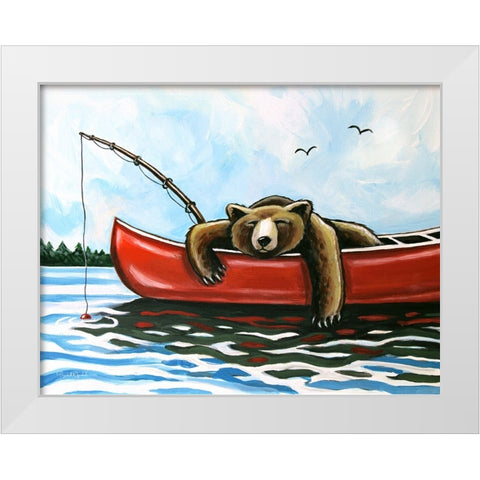 Bear in a Canoe White Modern Wood Framed Art Print by Tyndall, Elizabeth