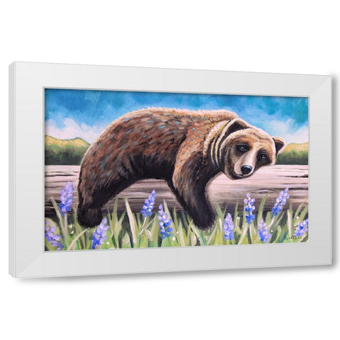 Bear on a Log II White Modern Wood Framed Art Print by Tyndall, Elizabeth