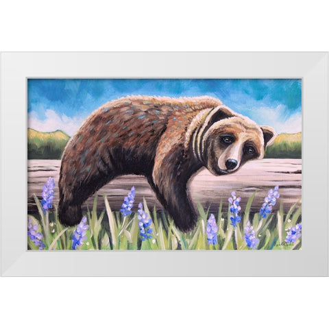 Bear on a Log II White Modern Wood Framed Art Print by Tyndall, Elizabeth