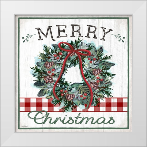 Merry Christmas Wreath White Modern Wood Framed Art Print by Tyndall, Elizabeth