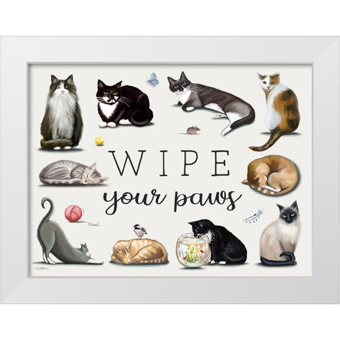 Wipe Your Paws White Modern Wood Framed Art Print by Tyndall, Elizabeth