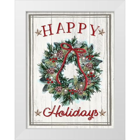 Holly Holidays Wreath White Modern Wood Framed Art Print by Tyndall, Elizabeth