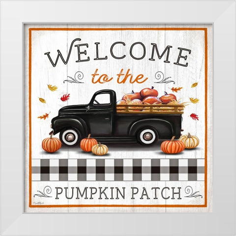 Pumpkin Patch Welcome White Modern Wood Framed Art Print by Tyndall, Elizabeth