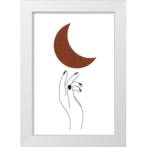 Hand and Moon White Modern Wood Framed Art Print by JJ Design House