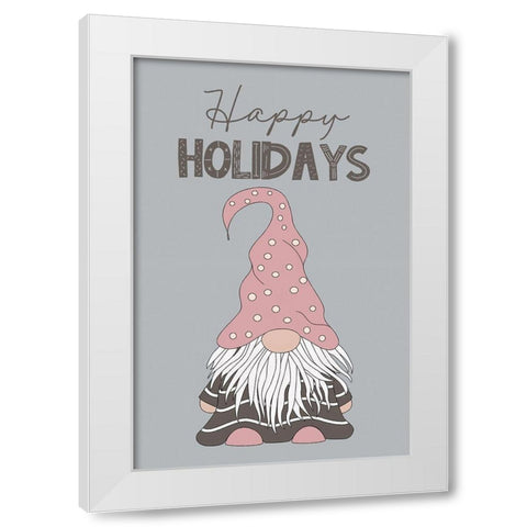 Happy Holidays Gnome White Modern Wood Framed Art Print by JJ Design House