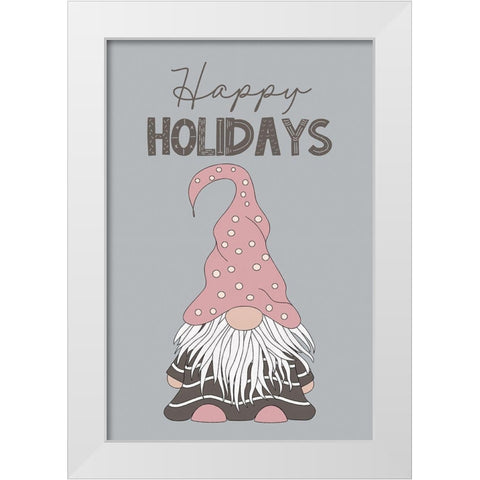 Happy Holidays Gnome White Modern Wood Framed Art Print by JJ Design House