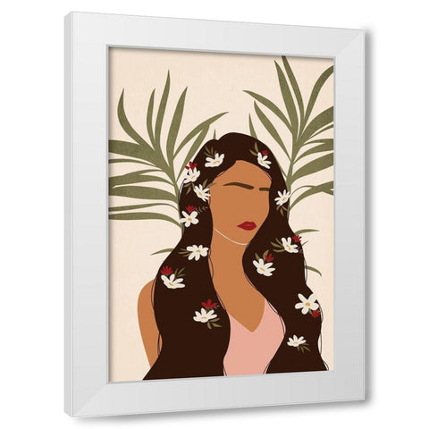Flowers in Hair White Modern Wood Framed Art Print by JJ Design House