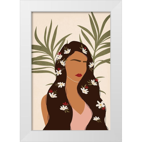Flowers in Hair White Modern Wood Framed Art Print by JJ Design House