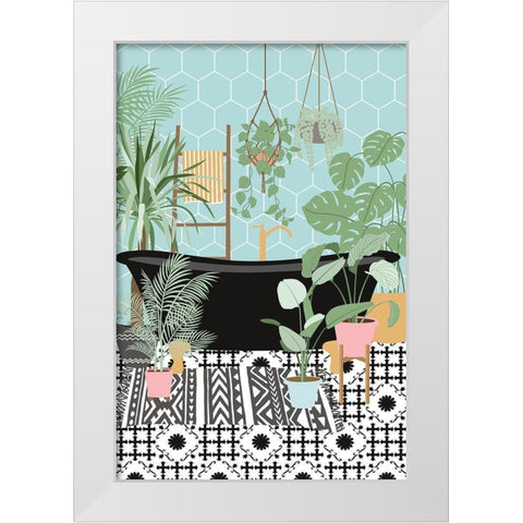 Tiled Bathroom White Modern Wood Framed Art Print by JJ Design