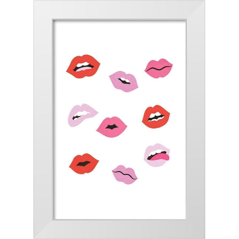 Lips White Modern Wood Framed Art Print by JJ Design