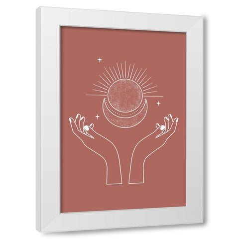 Sun-Moon-Hands White Modern Wood Framed Art Print by JJ Design