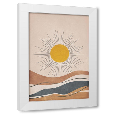 Sun and Mountains White Modern Wood Framed Art Print by JJ Design