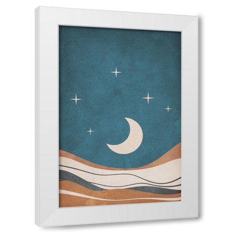 Moon and Mountains White Modern Wood Framed Art Print by JJ Design