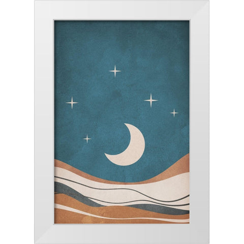 Moon and Mountains White Modern Wood Framed Art Print by JJ Design