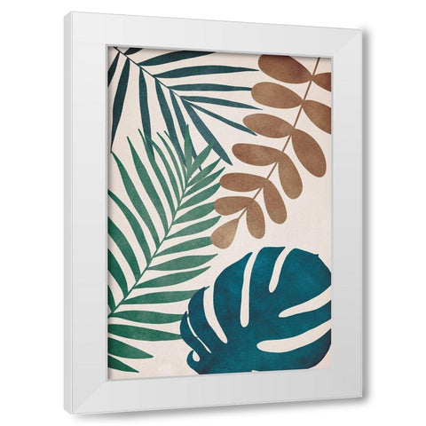 Tropical Leaves White Modern Wood Framed Art Print by JJ Design