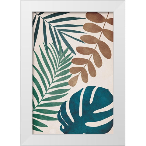 Tropical Leaves White Modern Wood Framed Art Print by JJ Design