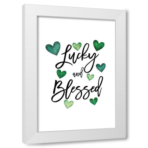 Lucky and Blessed White Modern Wood Framed Art Print by JJ Design