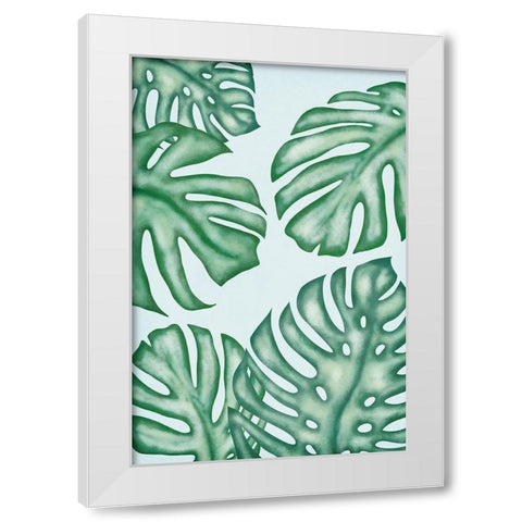 Monstera Leaves White Modern Wood Framed Art Print by JJ Design