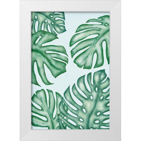 Monstera Leaves White Modern Wood Framed Art Print by JJ Design