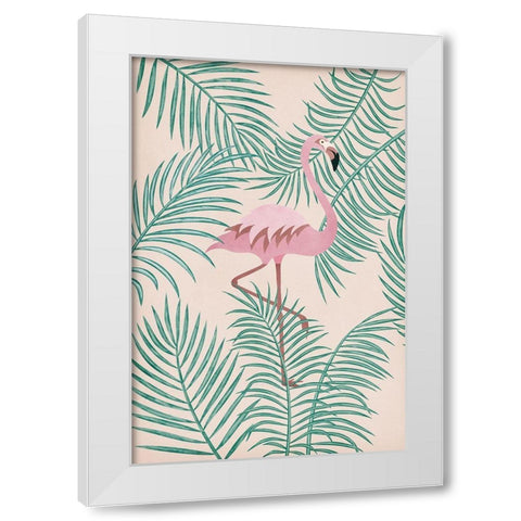 Flamingo White Modern Wood Framed Art Print by JJ Design