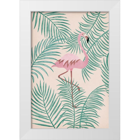 Flamingo White Modern Wood Framed Art Print by JJ Design
