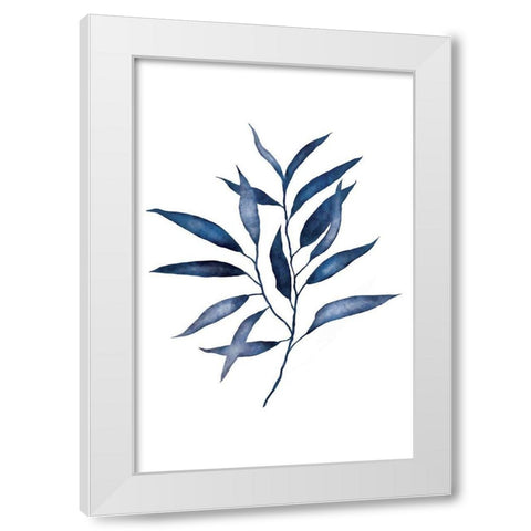 Blue Leaves II White Modern Wood Framed Art Print by JJ Design