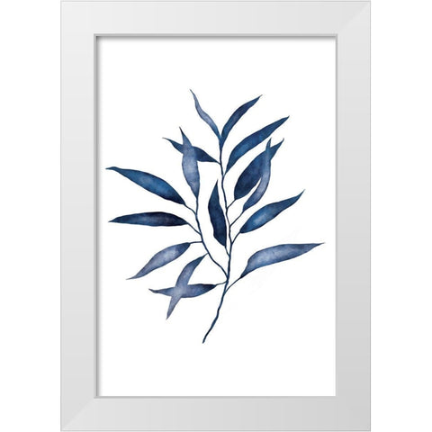Blue Leaves II White Modern Wood Framed Art Print by JJ Design