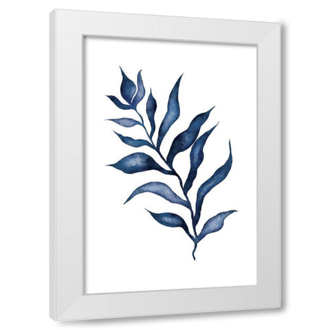 Blue Leaves III White Modern Wood Framed Art Print by JJ Design