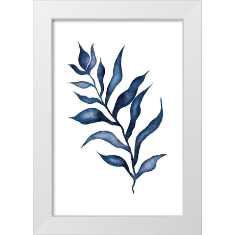 Blue Leaves III White Modern Wood Framed Art Print by JJ Design