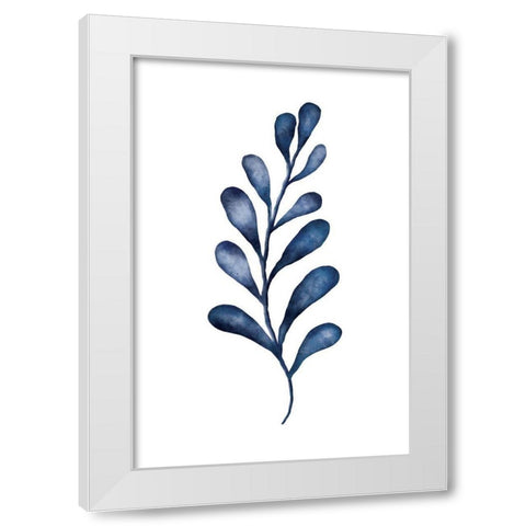 Blue Leaves IV White Modern Wood Framed Art Print by JJ Design