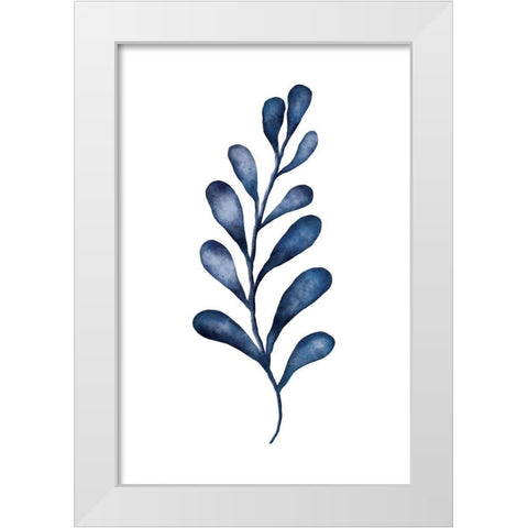 Blue Leaves IV White Modern Wood Framed Art Print by JJ Design