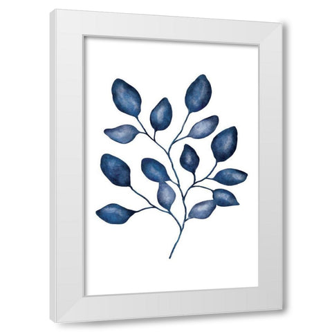 Blue Leaves V White Modern Wood Framed Art Print by JJ Design