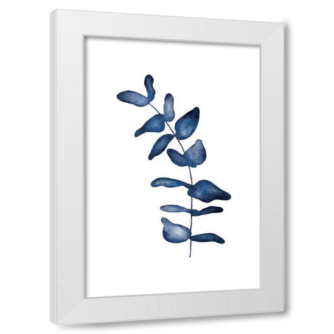 Blue Leaves VI White Modern Wood Framed Art Print by JJ Design