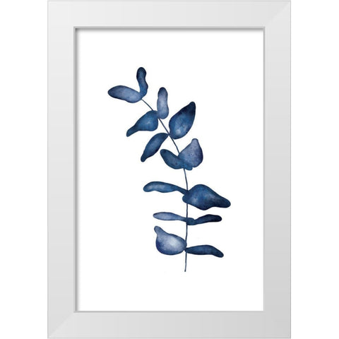 Blue Leaves VI White Modern Wood Framed Art Print by JJ Design