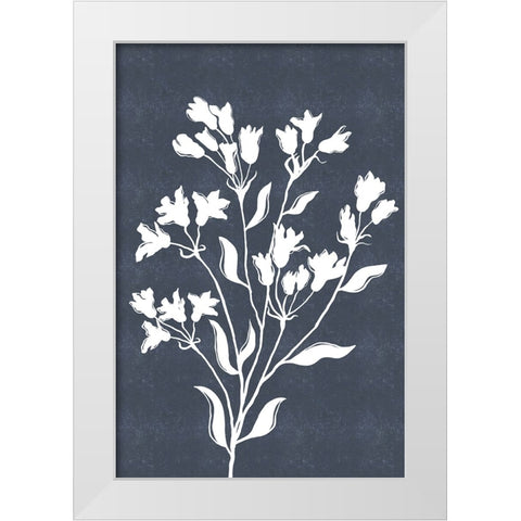 White Flowers on Blue White Modern Wood Framed Art Print by JJ Design