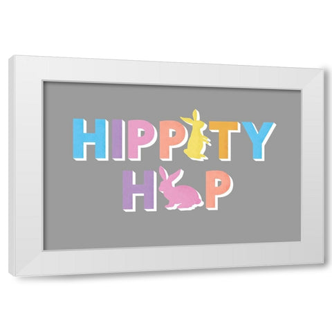 Hippity Hop White Modern Wood Framed Art Print by JJ Design