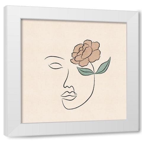 Flowery Facial White Modern Wood Framed Art Print by JJ Design