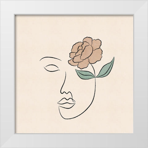 Flowery Facial White Modern Wood Framed Art Print by JJ Design