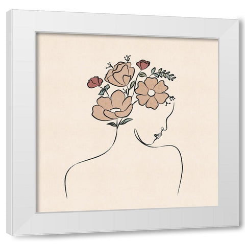 Flowers in her Hair White Modern Wood Framed Art Print by JJ Design