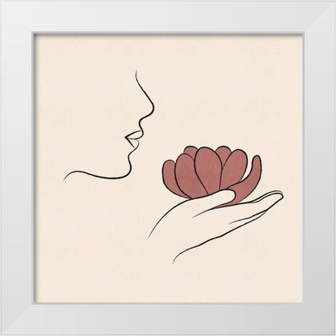 Hand Held Bloom White Modern Wood Framed Art Print by JJ Design
