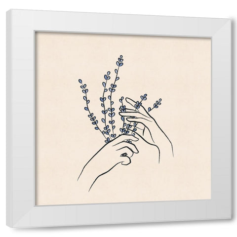 Lavender Hands White Modern Wood Framed Art Print by JJ Design