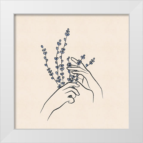 Lavender Hands White Modern Wood Framed Art Print by JJ Design