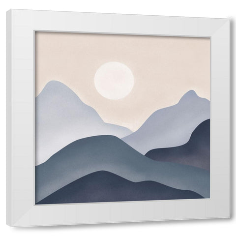 Blue Mountains White Modern Wood Framed Art Print by JJ Design